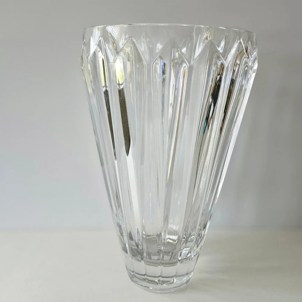 Lead Crystal Vase 10.5in Heavy Fluted Sides Czech-Style - Excellent